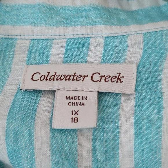 Coldwater Creek Aqua Striped Blouse - Picture 3 of 5